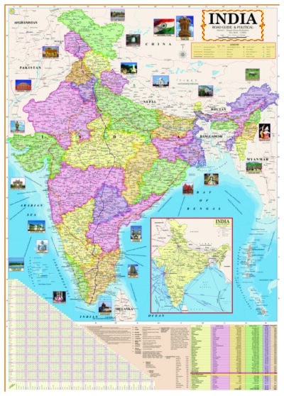 India Political and Physical English Map